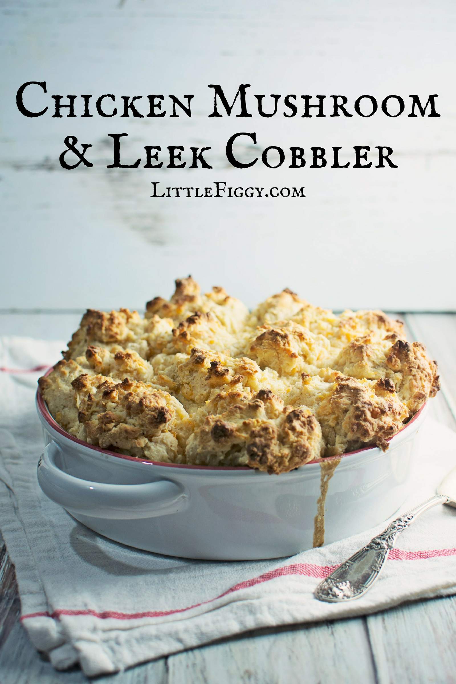 Enjoy this rich and warming Chicken Mushroom & Leek Cobbler for dinner! Recipe @LittleFiggyFood