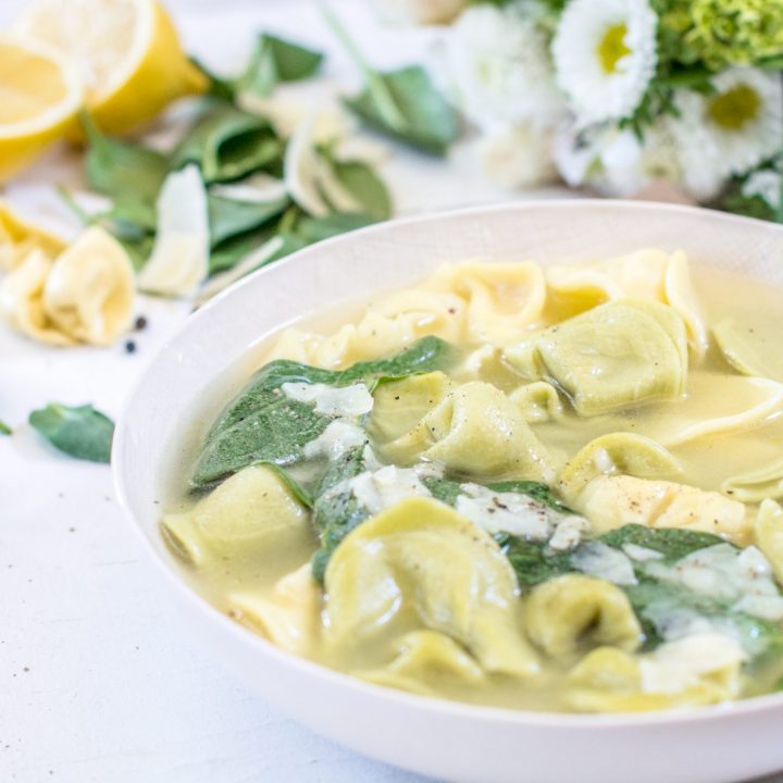 Try this brightly flavored spinach and Tortellini Soup, so easy to make and perfect for entertaining guests. Get the recipe at Little Figgy Food
