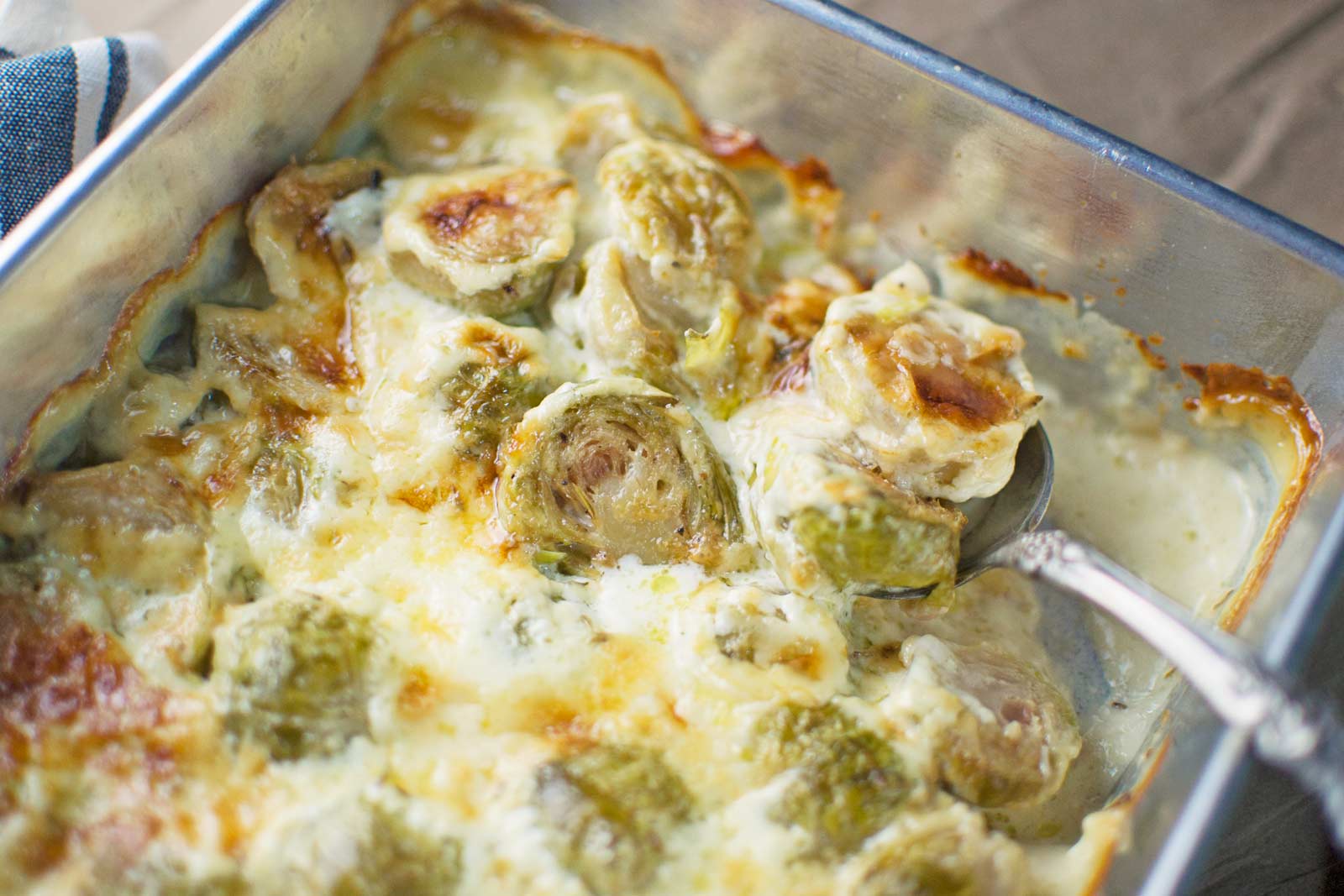 Creamy Brussel Sprouts Au Gratin - the perfect side dish for a simple weeknight dinner or during the Holidays for Thanksgiving, Christmas or New Year's! - Recipe @LittleFiggyFood