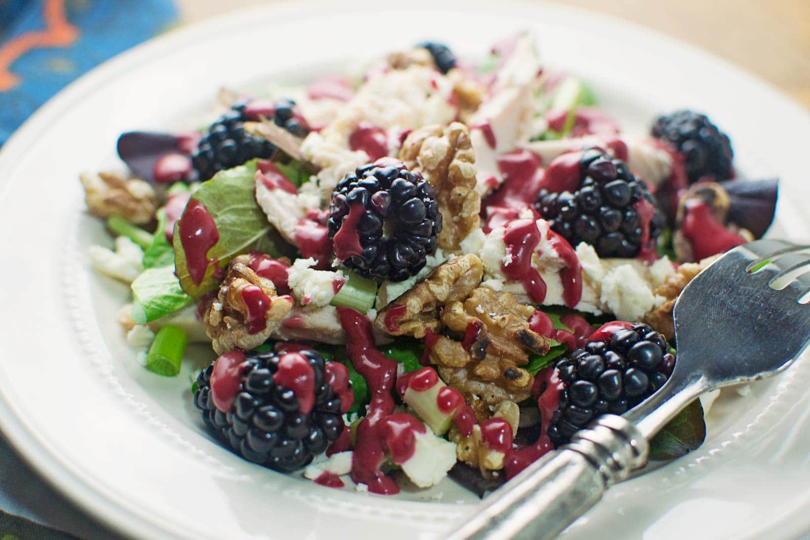 Blackberry Balsamic Vinaigrette with Chicken Feta Salad - @LittleFiggyFood - #Blackberries