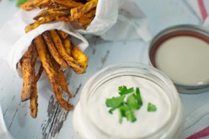 Chili Spiced Sweet Potato Fries with Garlic Lime Sauce