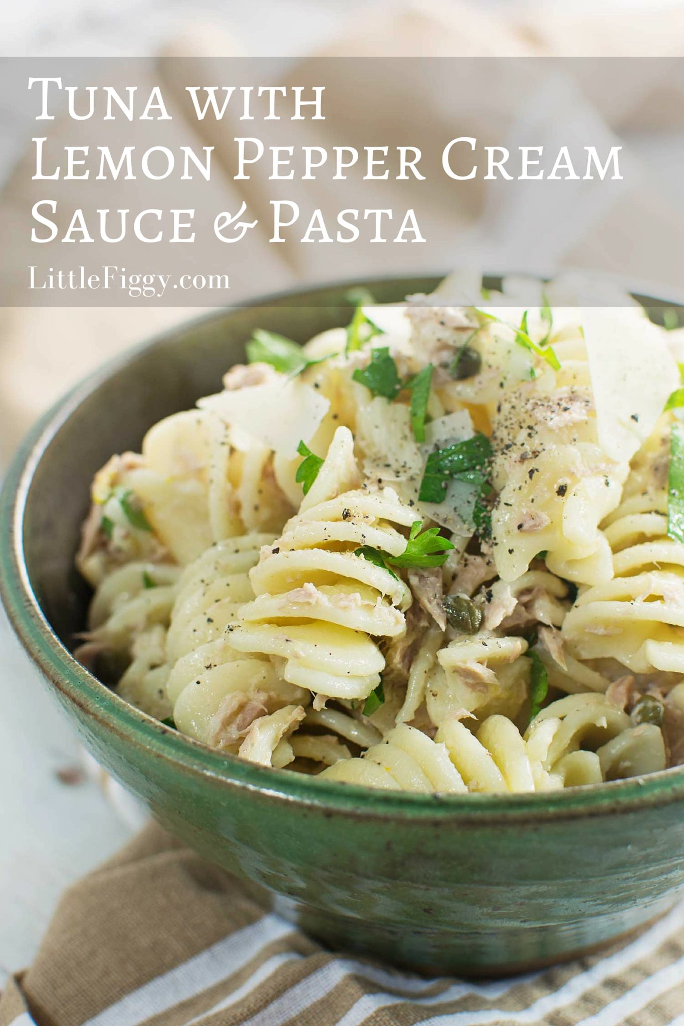 Quick to make and served cold, Tuna with a Lemon Pepper Cream Sauce served over your favorite pasta! Find the #recipe @LittleFiggyFood