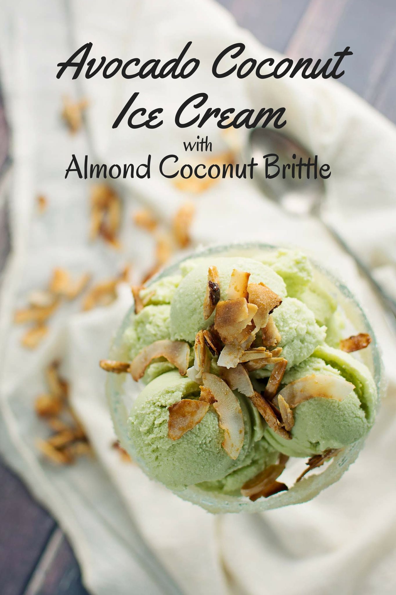 This Avocado Ice Cream has been upgraded with the addition of coconut milk and coconut almond brittle! - Recipe @LittleFiggyFood