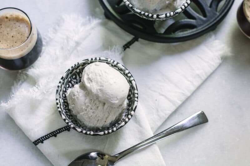 Vanilla Ice cream in black and white bowl