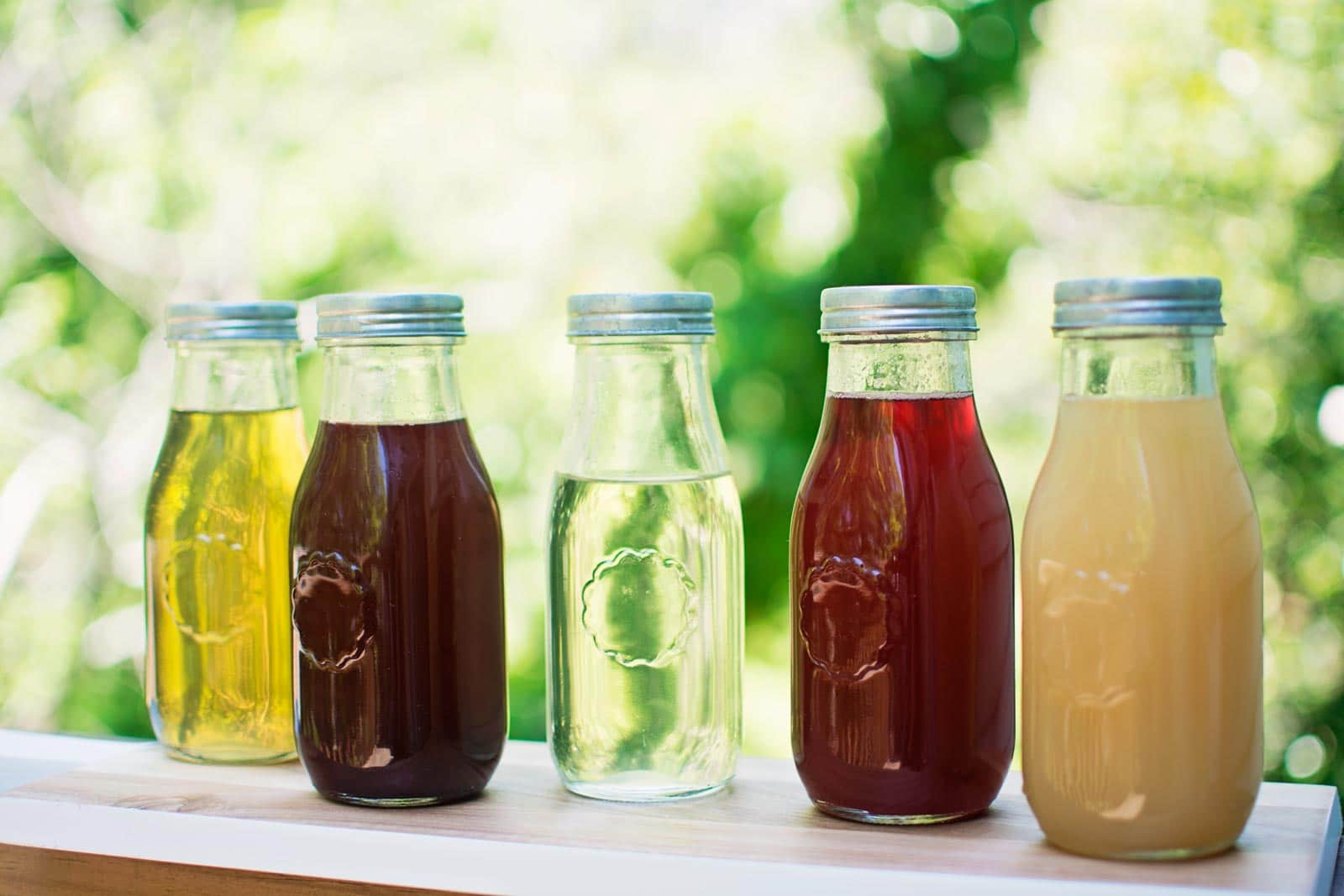 Flavored syrups in jars.