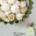Easy to make Meringues in a green dish with pink flowers