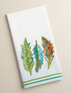 Embroidered Feather Kitchen Towel