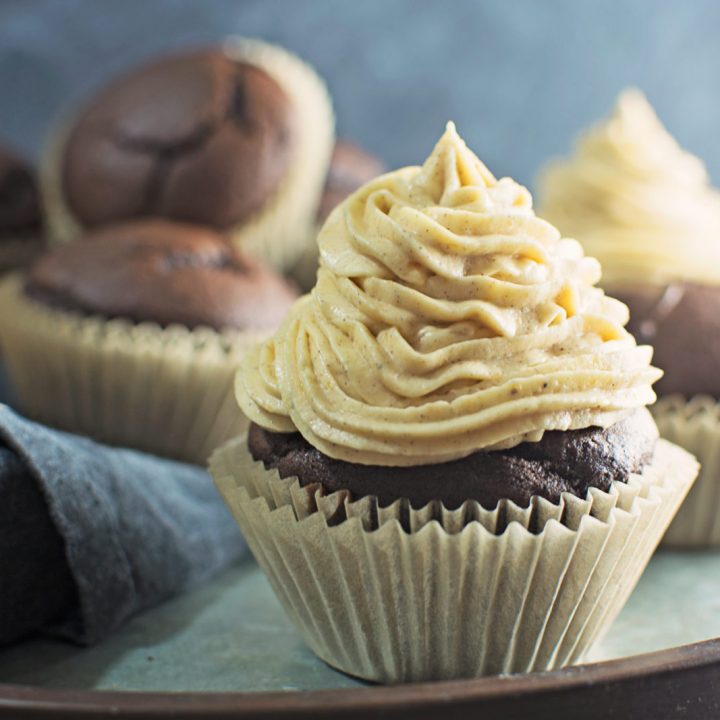 Decadent in every way, Chocolate Pumpkin Cupcakes! Recipe @LittleFiggyFood