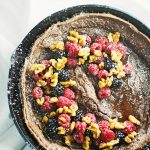 Chocolate Dutch Baby served with fresh fruit and drizzles of warmed maple syrup and toasted walnuts! Sunday Brunch Ideas