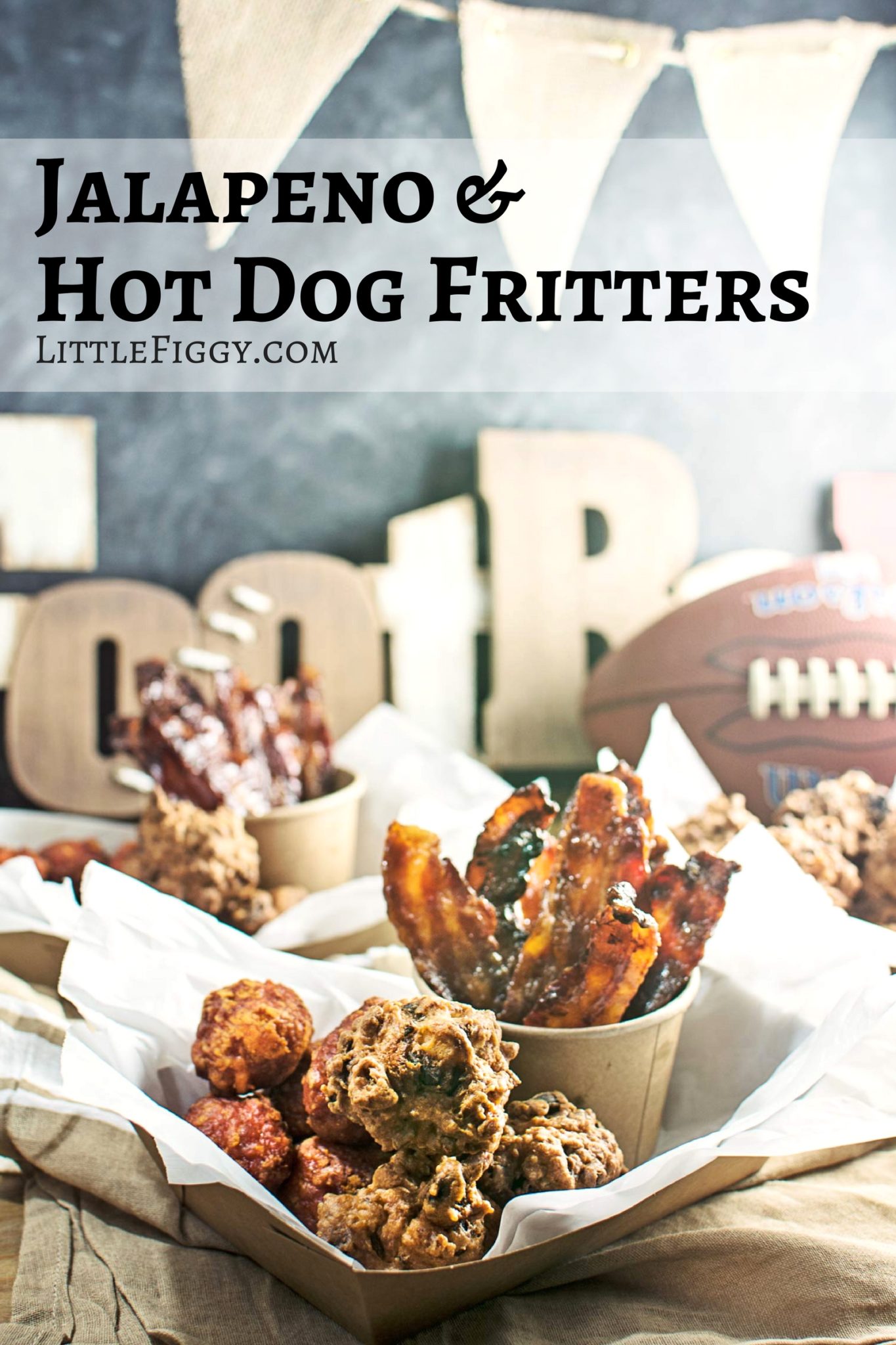 Enjoy some #fanfoodleague for the Big Game with these Jalapeno Hot Dog Fritters! Recipe @LittleFiggyFood #ad
