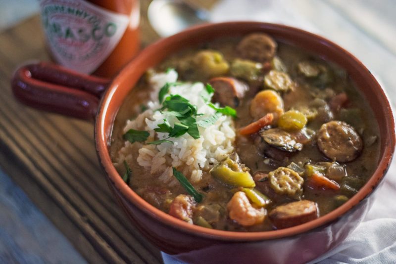 Try this smokey flavored New Orleans classic, Sausage & Shrimp Gumbo! Recipe @LittleFiggyFood