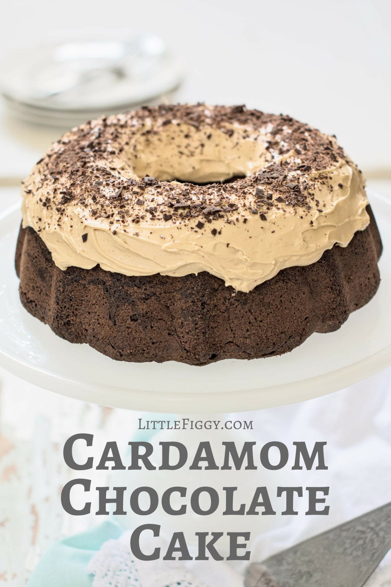 A lovely Cardamom Chocolate Bundt Cake recipes topped off with an oh so creamy frosting! Recipe @LittleFiggyFood