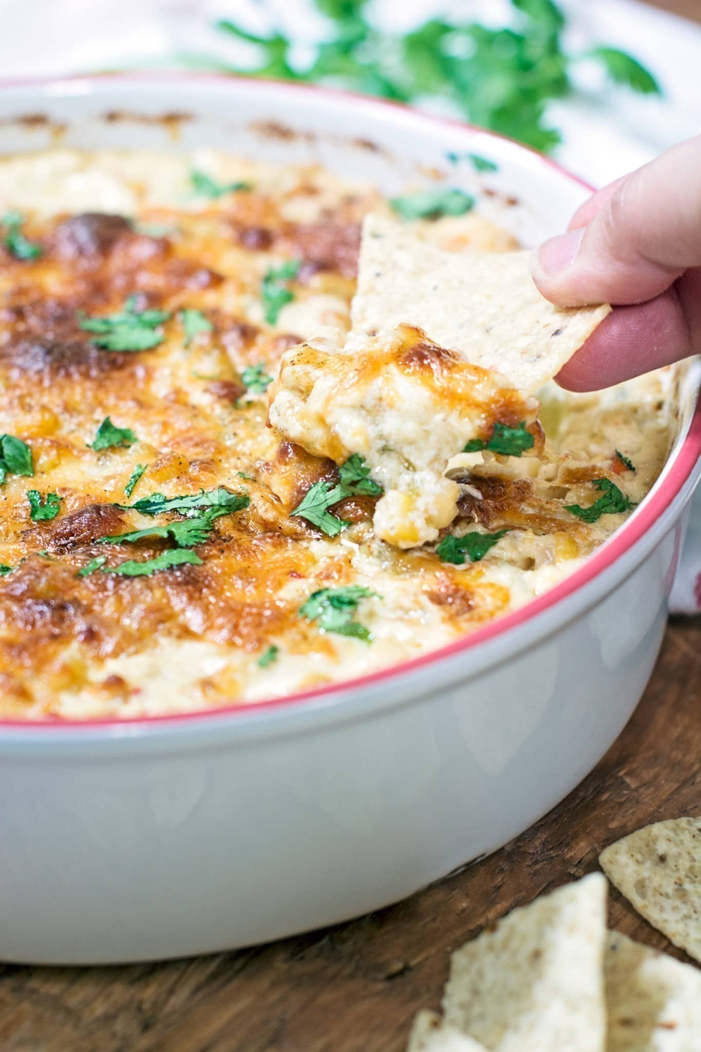 Completely tasty smokin' Hot Corn Dip recipe served up with your favorite tortilla chips.