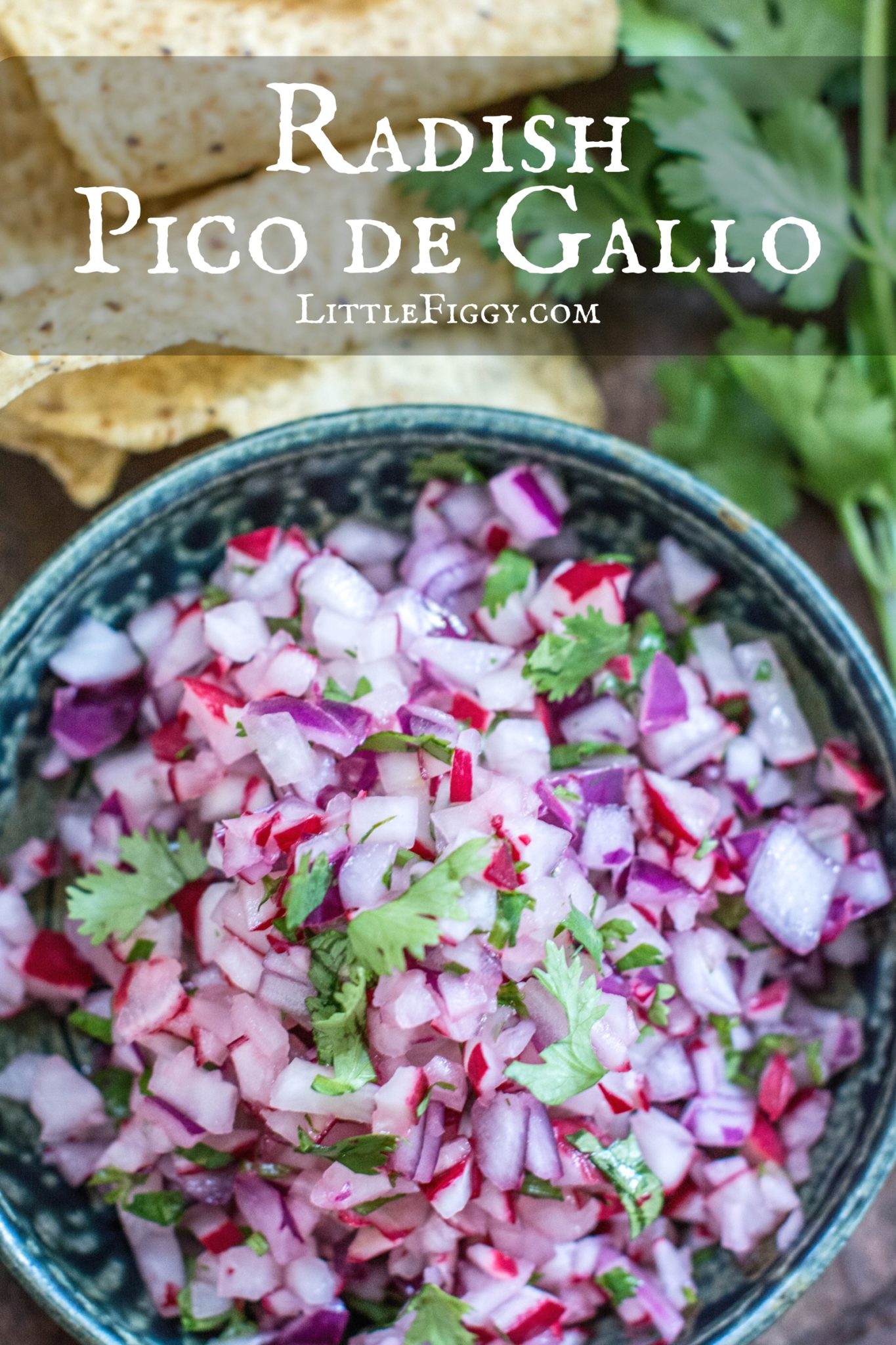 It's a gorgeous twist from the traditional, Radish Pico de Gallo! It's full of lovely flavors and tastes amazing. Find the recipe at Little Figgy Food