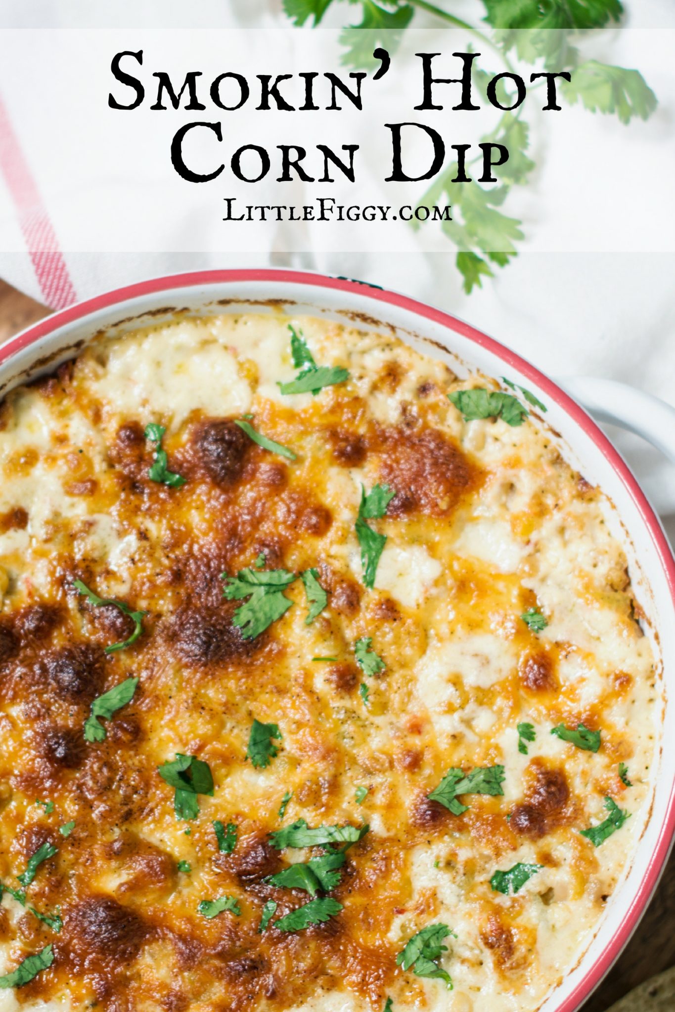 Make up this hot and cheesy Corn Dip recipe to share with friends and family! Great for parties, BBQs or any get together! Recipe from Little Figgy Food