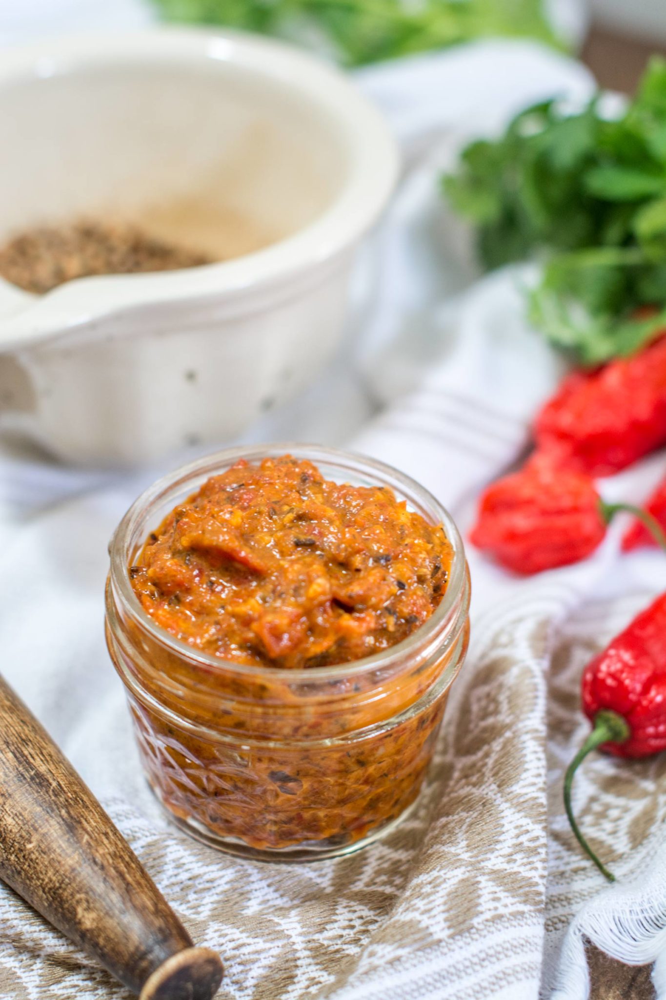 Harissa in jar with chili