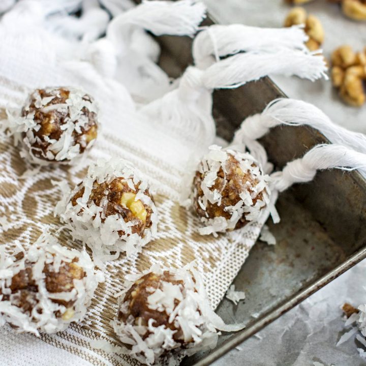 Tempting little sweet bites, Honey Dates and Walnut Bites, great on the go or anytime of day. Recipe at Little Figgy Food