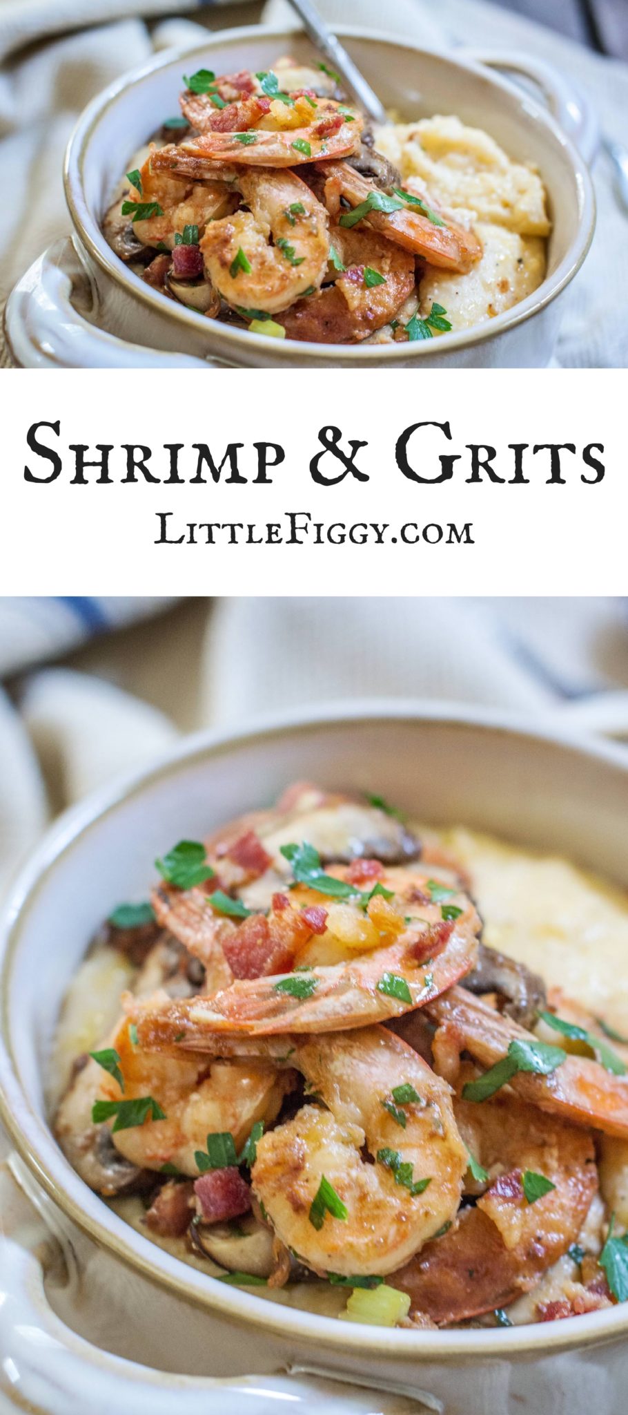 This the quintessential southern recipe for Shrimp and Grits! Find the recipe at Little Figgy Food and enjoy!