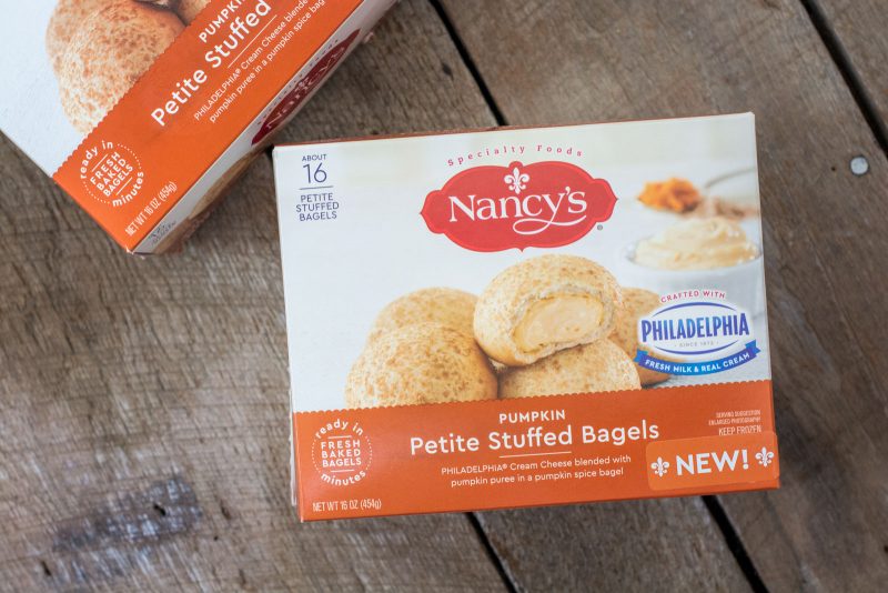 NANCY'S Pumpkin Petite Stuffed Bagels, the perfect addition for holiday entertaining! Learn more at Little Figgy Food. #ad #ViveLeBrunch