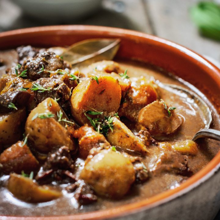 Beef Stew with carrots and potatoes in bowl
