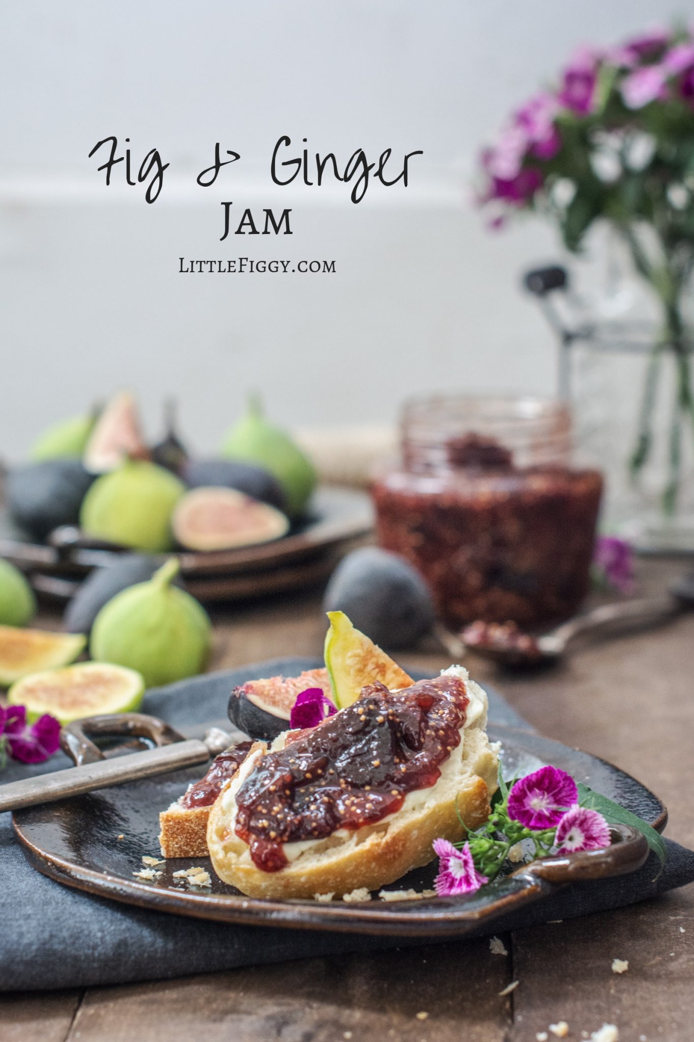 Easy to make Fig Jam Recipe served on toast with fresh fruit
