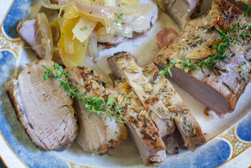 Roasted Pork Tenderloin with apples and onions