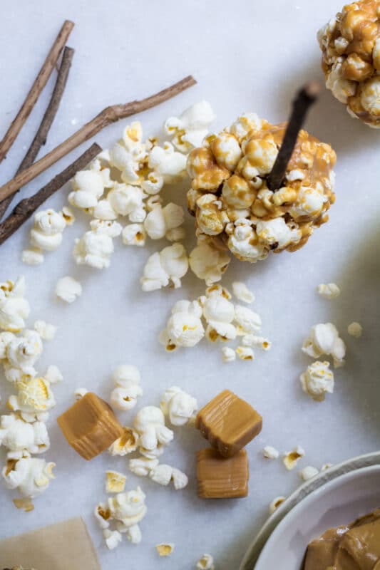 Popcorn and caramel candies