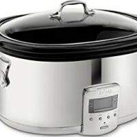 All-Clad SD700450 Programmable Oval-Shaped Slow Cooker with Black Ceramic Insert and Glass Lid, 6.5-Quart, Silver