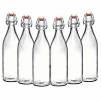 Set of 6-33.75 Oz Giara Glass Bottle with Stopper Caps, Carafe Swing Top Bottles with Airtight Lids for Oil, Vinegar, Beverages, Liquor, Beer, Water, Kombucha, Kefir, Soda, By California Home Goods