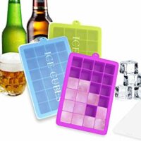 Ozera 3 Pack Silicone Ice Cube Molds, Ice Cube Trays with Lid, 1.06" Small Easy Release Ice Tray 24 Cavities Square Ice Molds for Ice, Candy, Chocolate and More (Blue, Green, Purple)