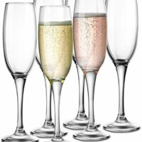 KooK Premium Clear Glass Champagne Flutes, Thin Stem, 7 ounce, 6 pack
