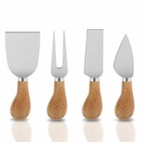 Freehawk 4 Pieces Set Cheese Knives with Bamboo Wood Handle Steel Stainless Cheese Slicer Cheese Cutter (Round Handle)
