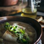 Baked Cod with leek and potato soup