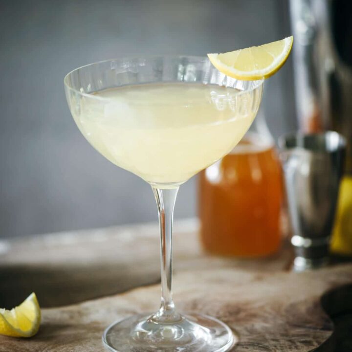 Speakeasy gin cocktail with honey syrup and lemon