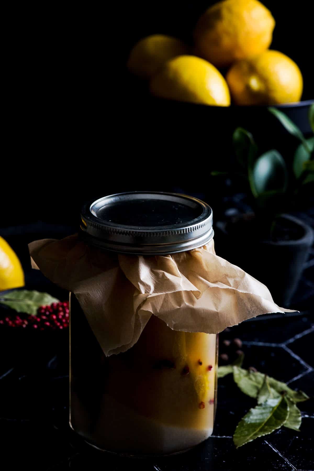 Jar of sealed preserved lemons