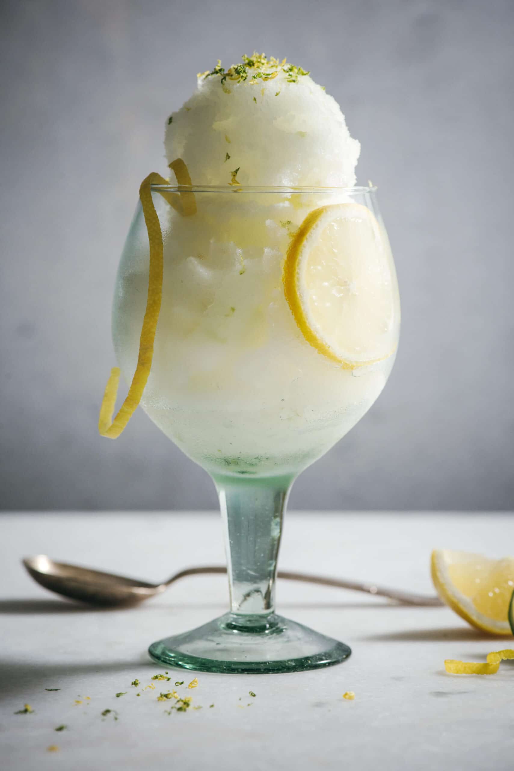 G and T sorbet in a glass