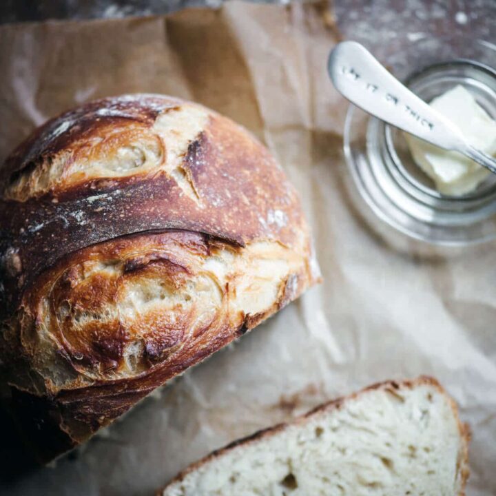 Loaf of Dutch oven artisan bread recipe