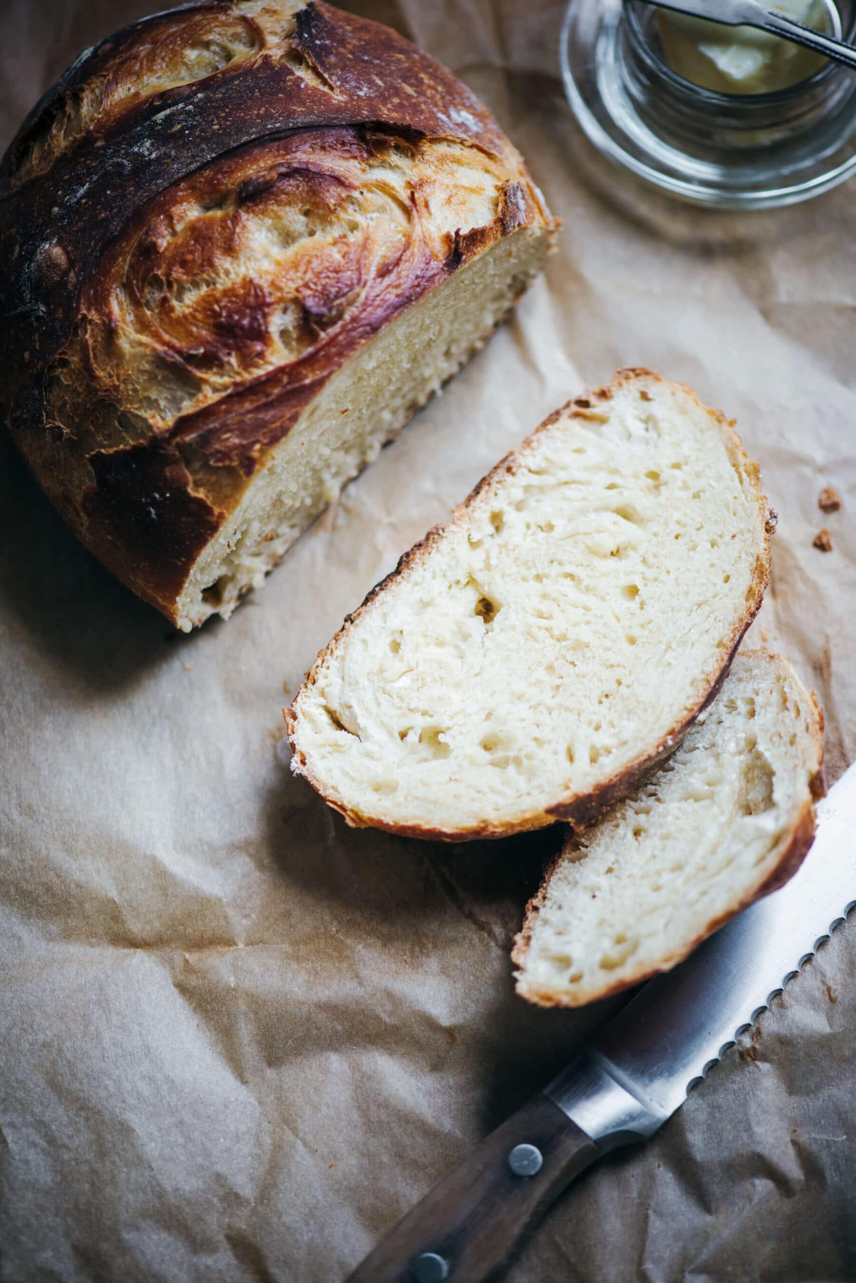 Sliced white artisan crusty bread
