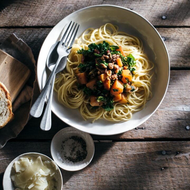 Pancetta with Roasted Butternut and Kale Pasta
