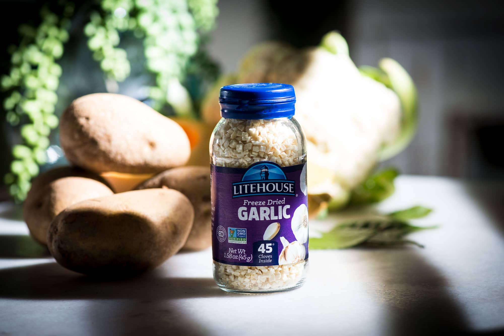 Litehouse Freeze Dried Garlic jar with Idaho Potatoes