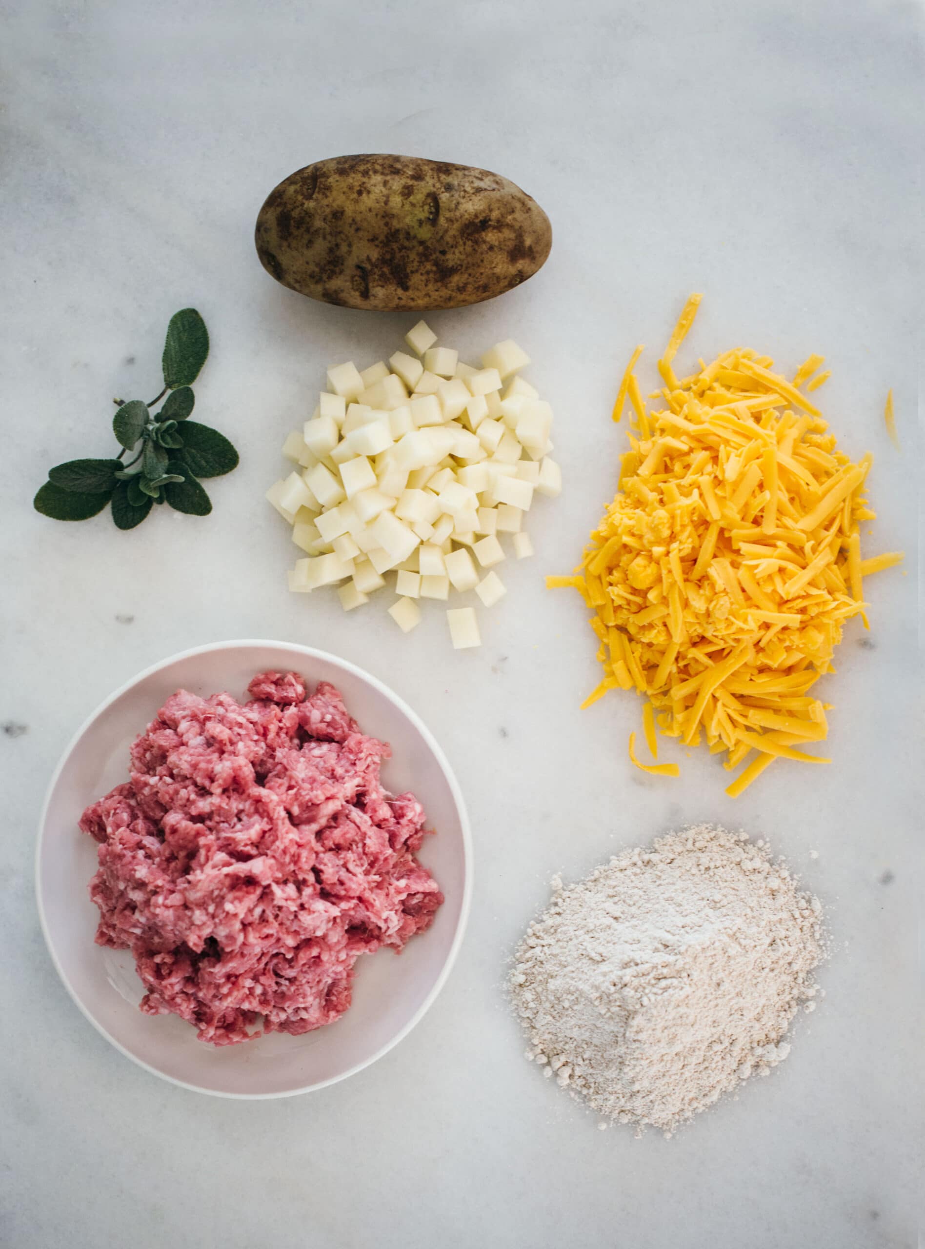 Ingredients for dog treats, sausage cheese balls
