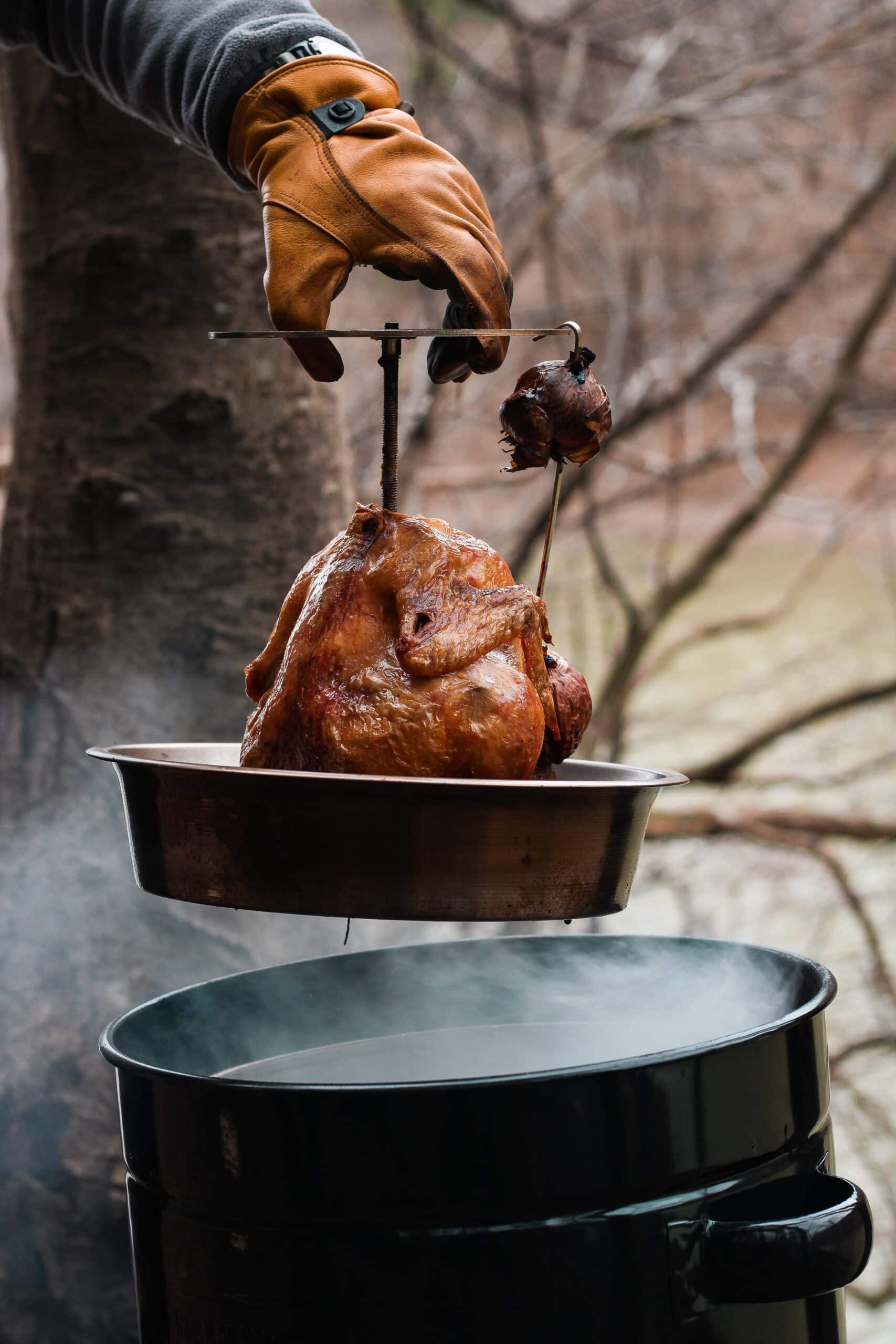 Smoking Food with wood - smoked chicken